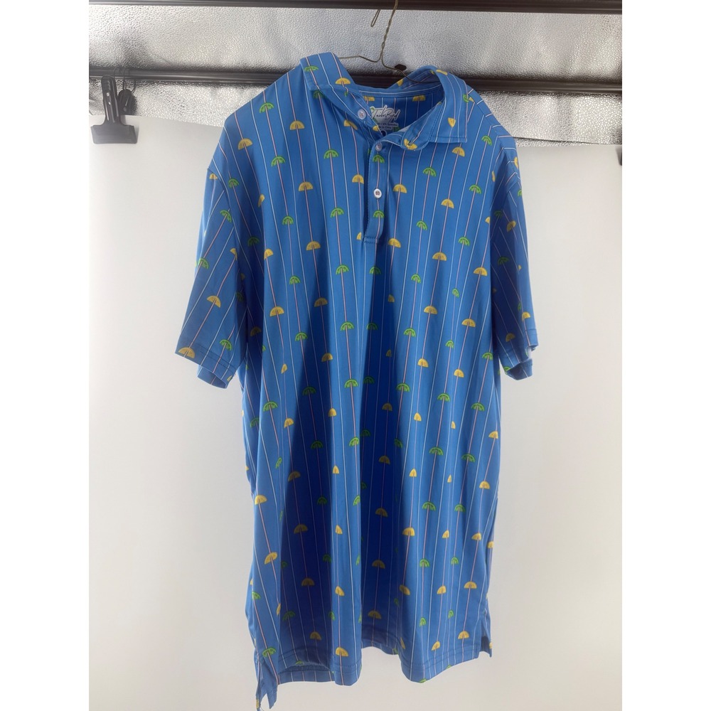 TailorByrd Mens Blue Citrus Cocktail Stripe Performance Polo Shirt Large L